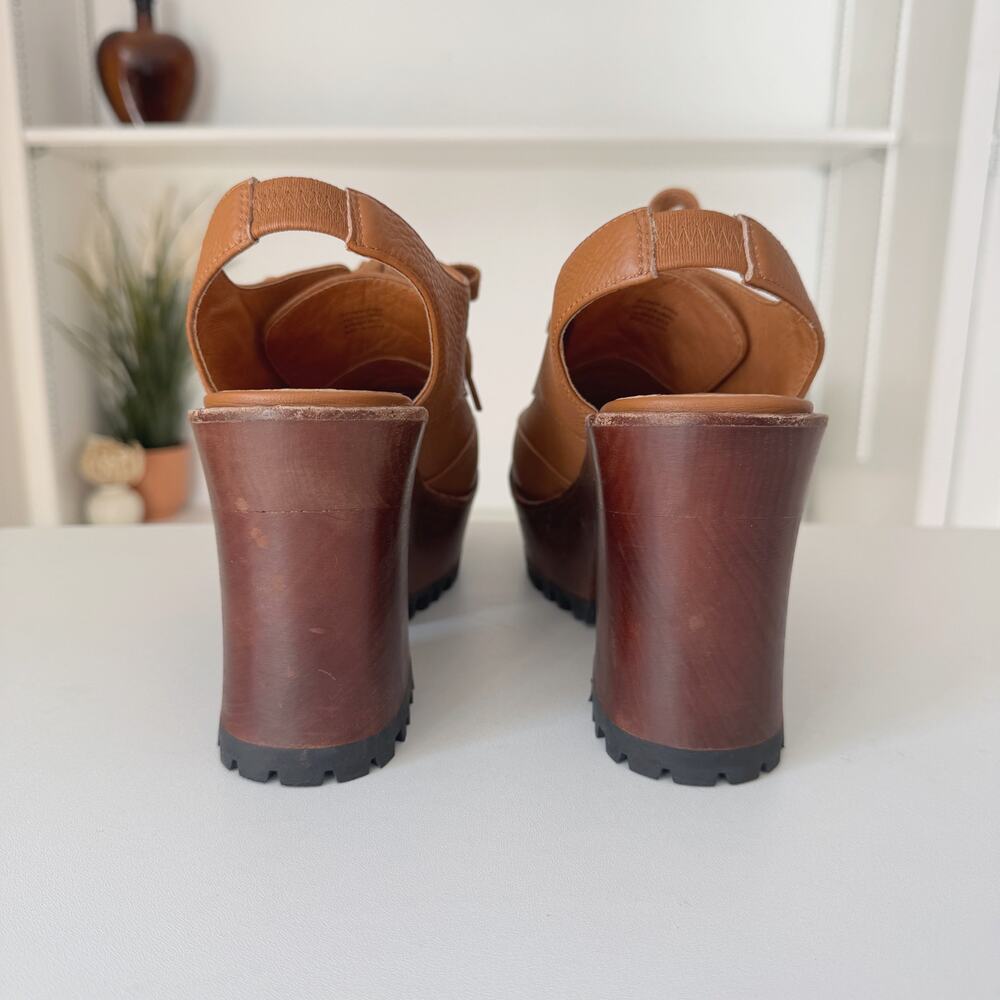 Intentionally Blank Hobby Slingback Platform Clog Whiskey Brown Leather Size 8 - Picture 6 of 8